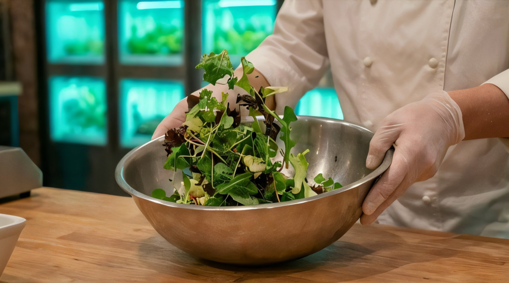 mixing salad cooking